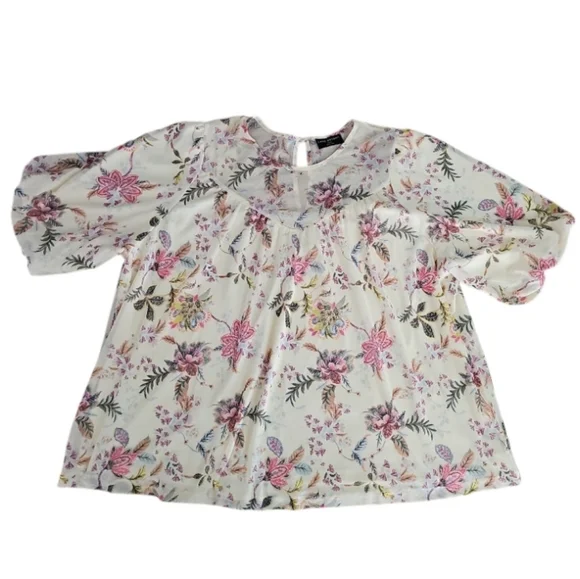 Lane Bryant Buttercup Yellow Floral Blouse Sz 18/20 Flowy Top Romantic Spring - Picture 4 of 14